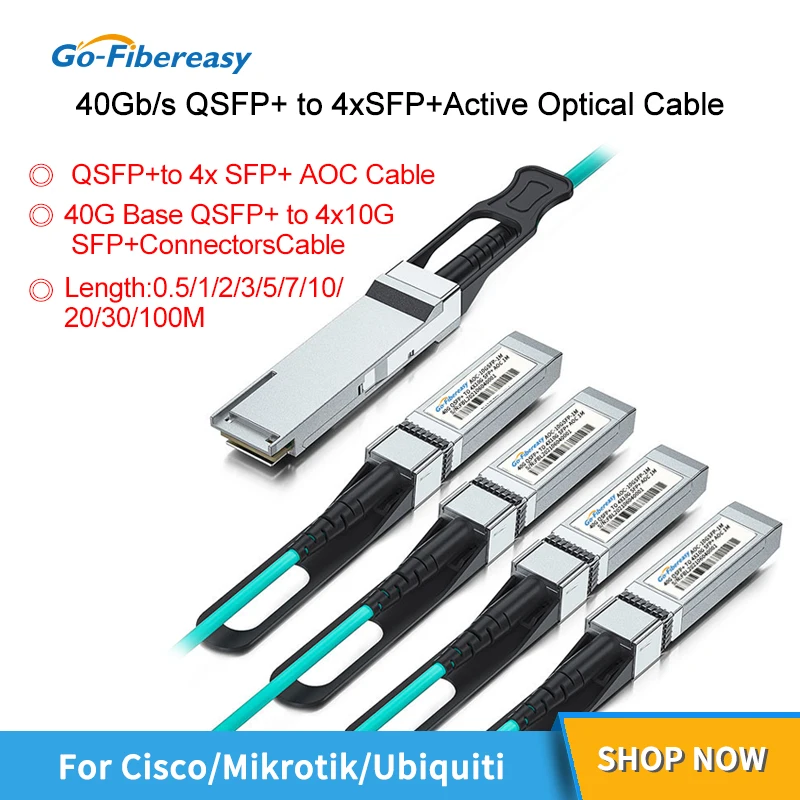 

AOC Fiber Optic Cable 40G QSFP-4X10G-AOC1M QSFP+ to 4x10G SFP+ Breakout Active Optical Cable OM3/OM4 AOC Cable For Cisco/Huawei