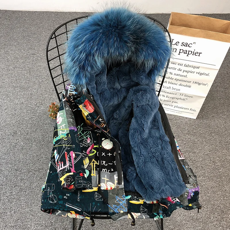 penci w blue linning 1909 Новая модная зимняя одежда для мальчиков и девочек ростом 110-180 см, пальто с капюшоном, настоящий мех кролика, пальто - Цвет: penci w blue linning