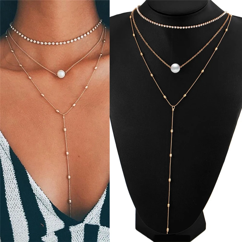 

Clavicle Chain Pearl Pendant Mulitlayer Necklace Jewelry Accessories