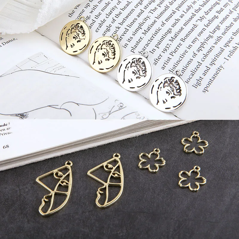 

DIY handmade jewelry vintage Hepburn avatar round abstract art face small flower pendant earring material