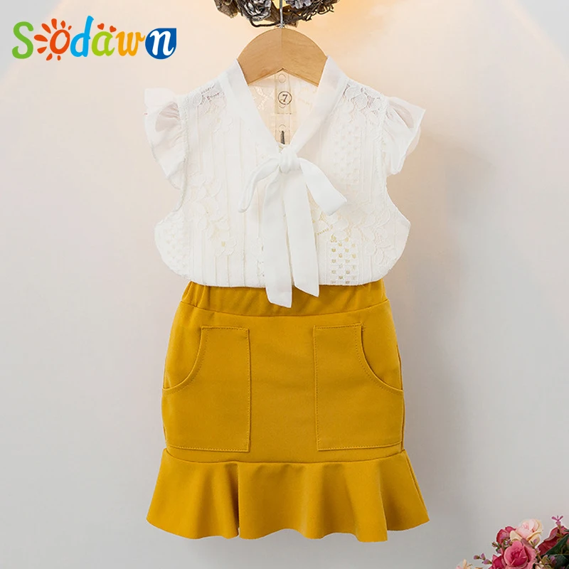

Sodawn Kids Girls Clothing Sets Summer New Children Clothes Outfits Sweet Lace Tops+Shorts 2Pcs Toddler
