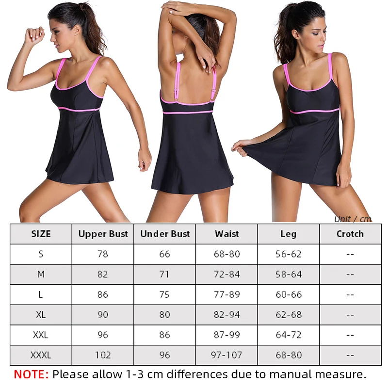 

2020 Women Plus Size Swimwear Tummy Control Swim Dress One-Pieces Swimsuit With Flared Skirt Female Bathing Suit Monokini Dress