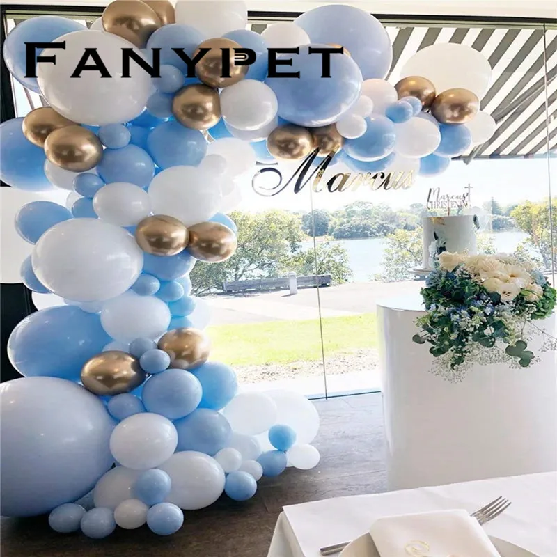 Воздушный шар комплект гирлянды Синий Белый Золотой хром Арка с воздушными