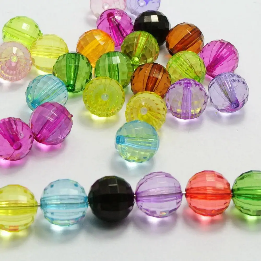 

50 Mixed Colour Transparent Acrylic Faceted Round Beads 12mm Disco Ball Beads