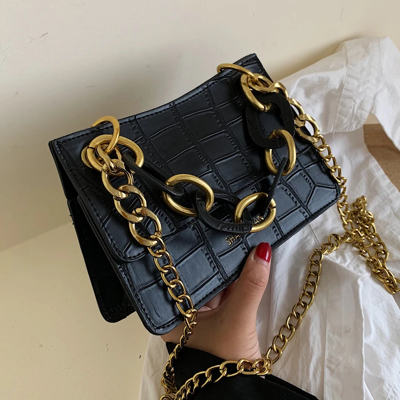 

Женские сумки через плечо в стиле ретро с узором под камень, зима 2021, простая сумка-тоут на цепочке, женская модная Высококачественная мален...