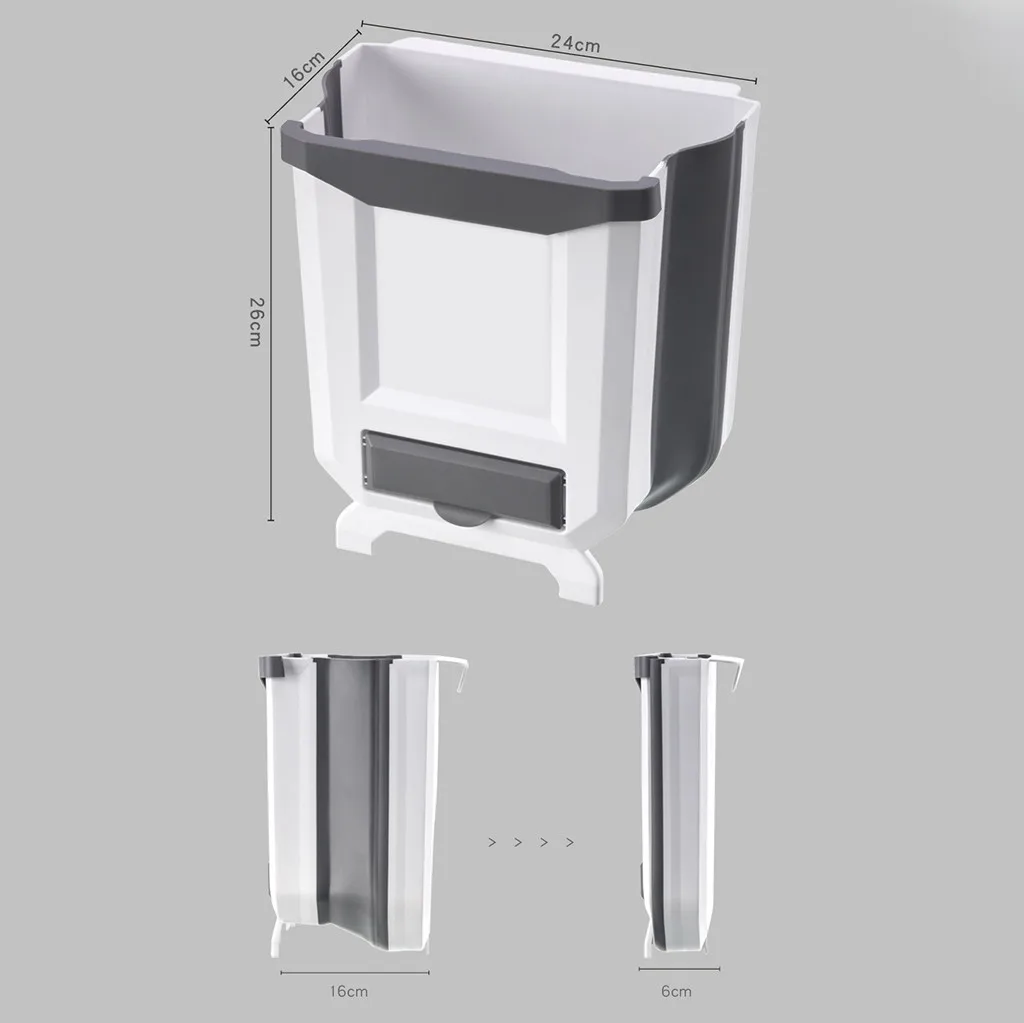 

9L Wall Mounted Folding Waste Bin Kitchen Cabinet Door Hanging Trash Bin Garbage Can Wall Mounted Foldable With Small Drawer