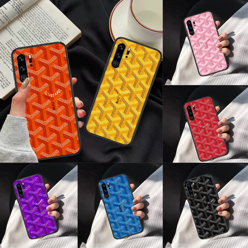 

French Brand Colourful Goyard Design Phone Case For HUAWEI P 9 10 20 30 40 Lite Pro smart Z 2019 Nova 5T 6 7 i black Bumper