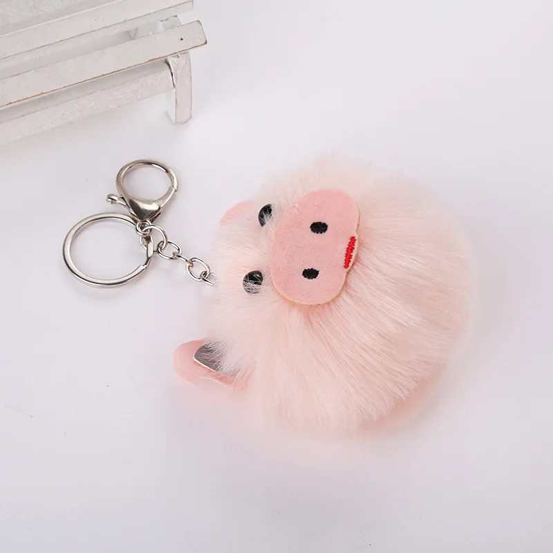 Брелок Chaveiro с шариком из искусственного кроличьего меха милый розовый мяч-свинка