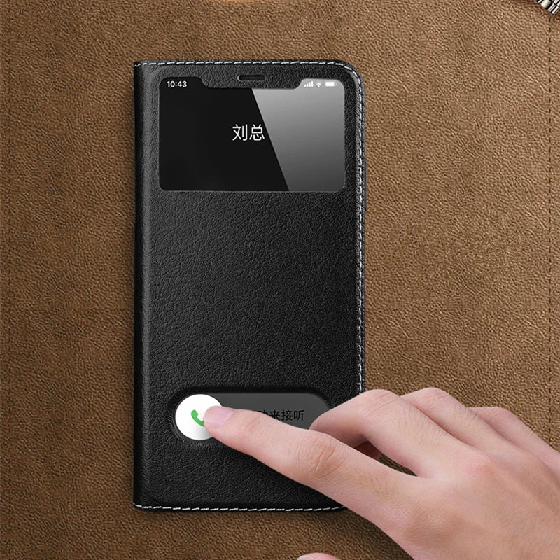 Магнитный чехол из 100% натуральной кожи с окошком для экрана iPhone 13 12 11 Pro MAX X XR XS 7 8