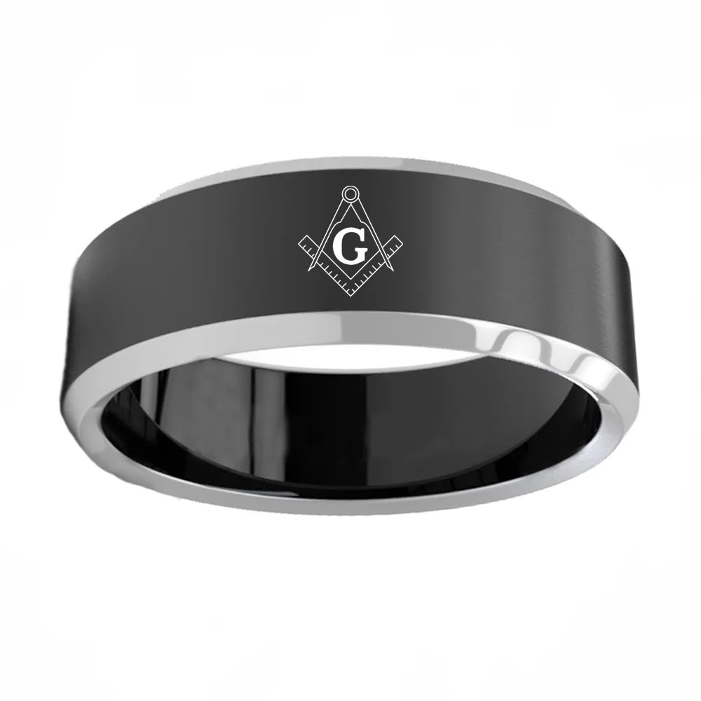 Кольцо масонов с инкрустацией имен, логотипов и выбором цвета (черный/золотой/синий) из титана 8 мм с бесплатной доставкой для мужчин.