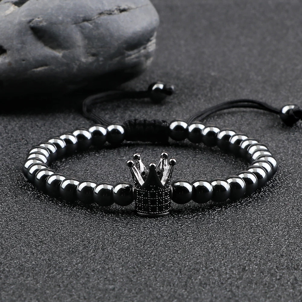 Браслет Handamde с фианитами и короной для мужчин 5 мм медные бусины Тибетские