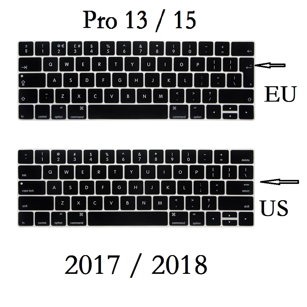 EU US English Keyboard Skin for Macbook Pro 13 15 2018 2019 Keyboard Cover A1989 A1990 Silicon Waterproof Keyboard Film Skin