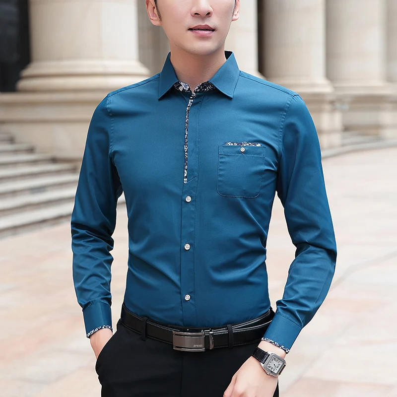 

BROWON Plus Size 5XL Men Fashion Casual Long Sleeved Shirt Slim Fit Male Business Dress Shirt Brand Men Clothing Soft