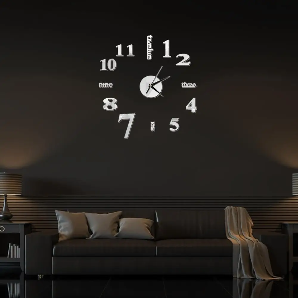 Современный дизайн Мини DIY большие настенные часы наклейка немой Цифровой 3D