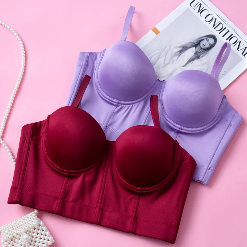 

Candy Color Camisole Tops Women Solid Color Half Cup Lingerie Comfortable Gather Push Up Bra Smooth Underwear Y909