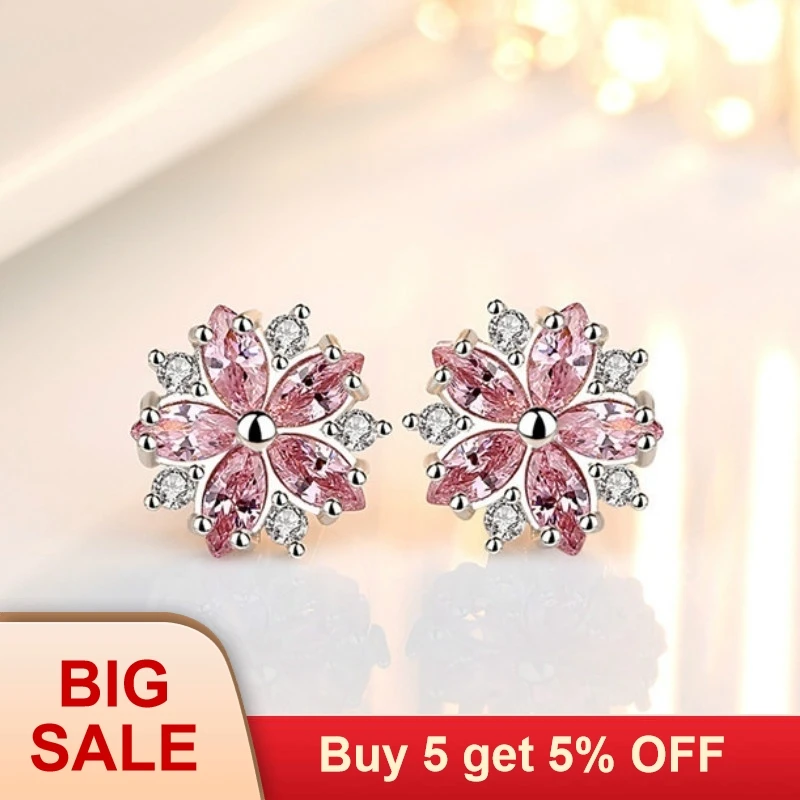 Милые женские розовые серьги со стразами Snowfalke модные свадебные украшения из