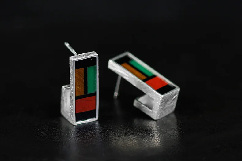 INATURE Mondrian стильные 925 пробы серебряные модные простые серьги-гвоздики с драгоценным камнем для женщин ювелирные изделия