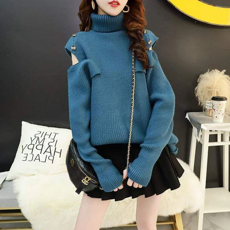 Осень 2019 женские свободные свитера с высоким воротом в стиле пэчворк