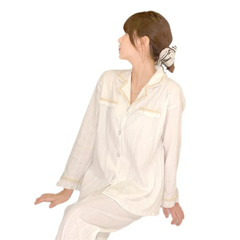 2021 New Women's Pajamas Sets Spring Autumn Pit Button Korean Home Clothes Nightwear Fashion Long Sleeve Trousers Sleepwear