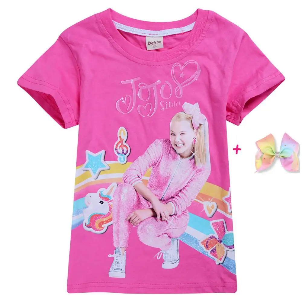 rose colorful New Girl Kid Jojo Siwa T shirt Children Summer Autumn Short Sleeve Cotton T-shirt Tops Tee Baby Toodler Casual Home Wear Clothes - Цвет: rose colorful