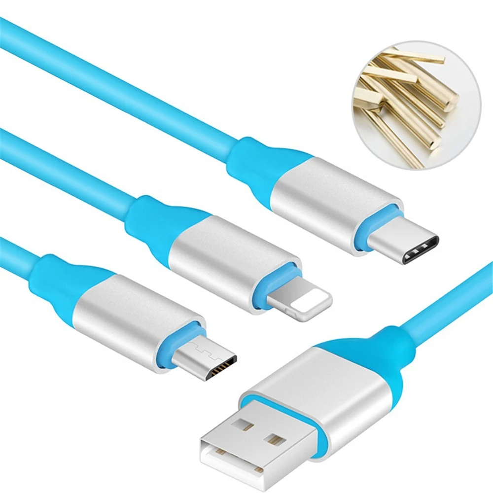 3 в 1 Многофункциональный зарядный кабель USB ультра-растягивающийся тройной для