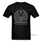 Мужская футболка на заказ, черно-белая футболка с изображением Будды, футболка с вырезом лодочкой, подарок на день отца, хлопковые футболки с коротким рукавом