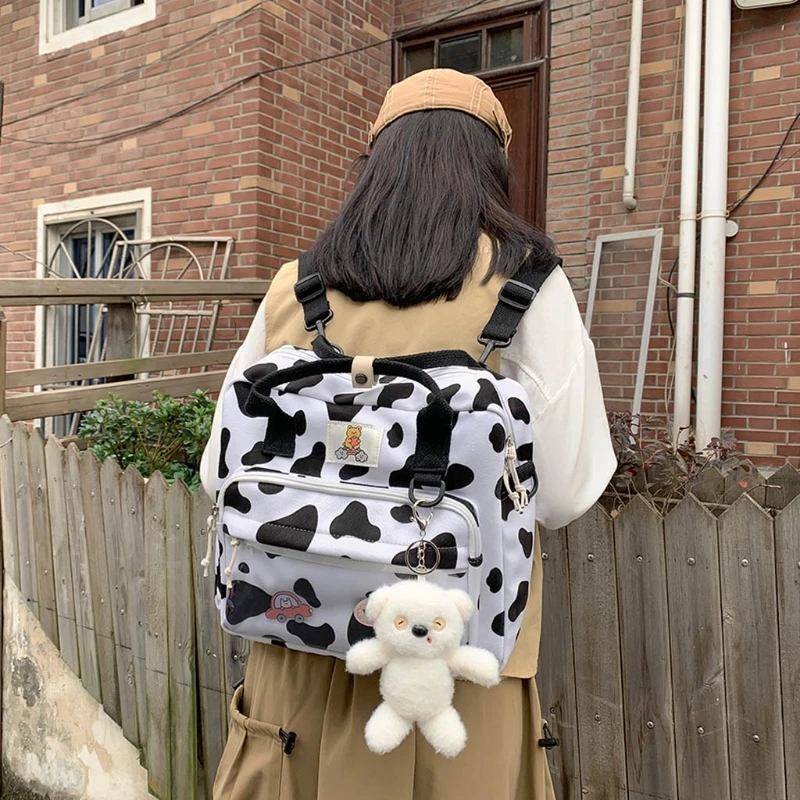 

Simple Cow Print Backpack Large Capacity Handbag Multipurpose Wild Shoulder Bag