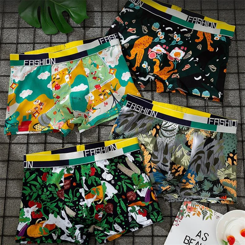 

New Men Cartoon Printing Underwear Cotton Breathable Seamless Underpants Family Panties Male Boxer For Man Plus Size L-3XL
