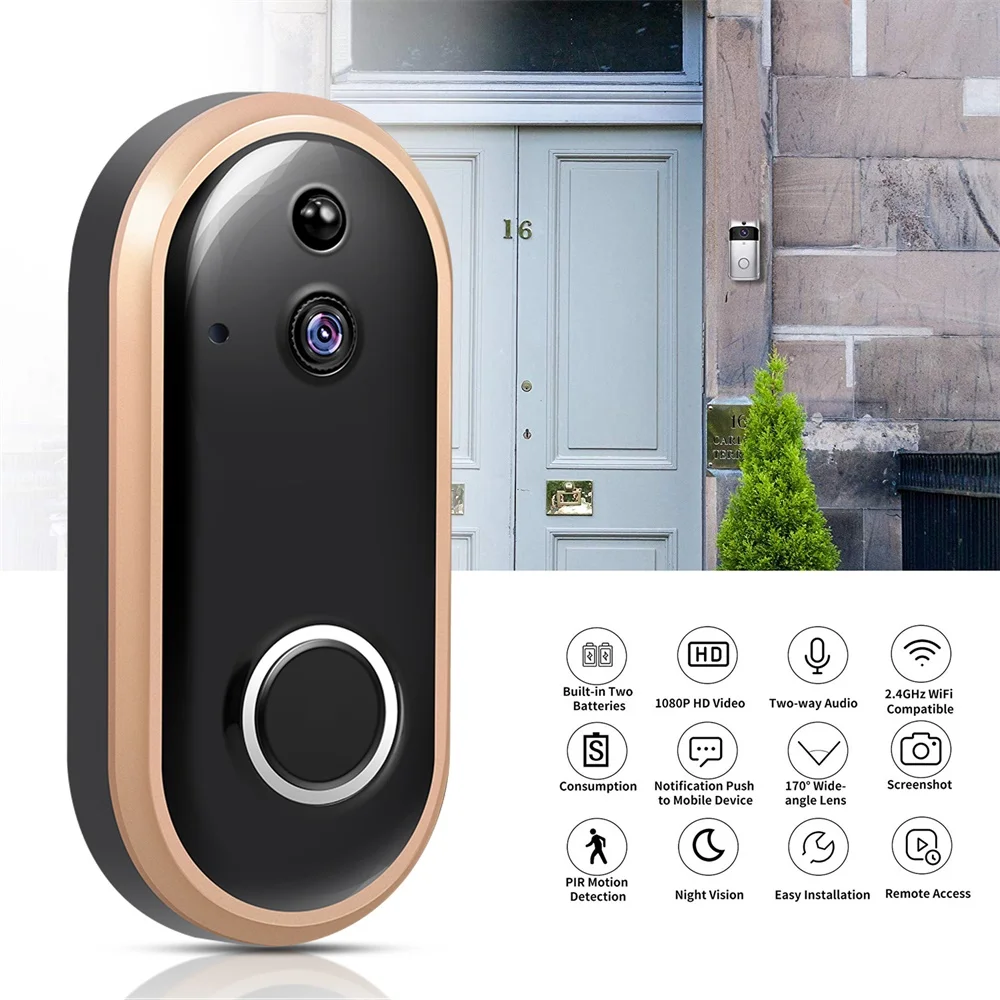 Умный дом WiFi дверной звонок 1080P Камера Безопасности Двусторонняя аудио PIR ИК детектор движения ночного видения беспроводной дверной звонок с колокольчиком