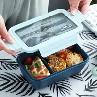 2 grids plastic lunch bento box case with spoon chopsticks microwave heating food storage container school kids tableware