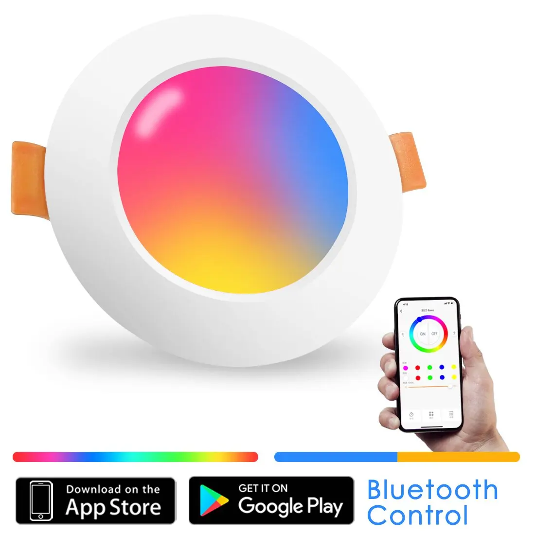 Светодиодный потолочный светильник, совместимый с Bluetooth, цветной Точечный светильник, утопленный Круглый светильник, светильник для умного дома, RGB, с регулируемой яркостью, 110 В, 220 В - изображение