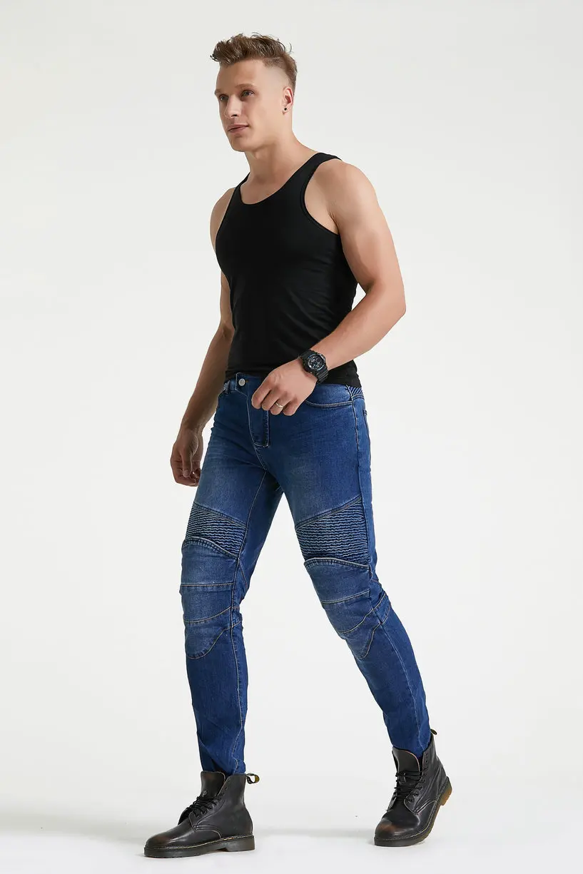 Мужские прямые джинсы рыцаря для мотогонок износостойкие брюки эластичные