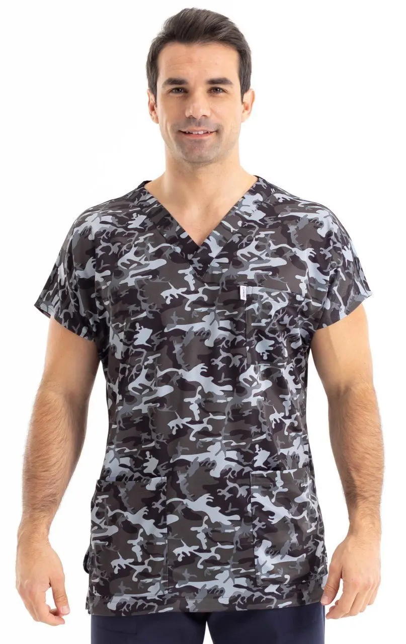 Dark color camouflage patterned male single top No:25 doctor veterinary nurse surgeon dentist