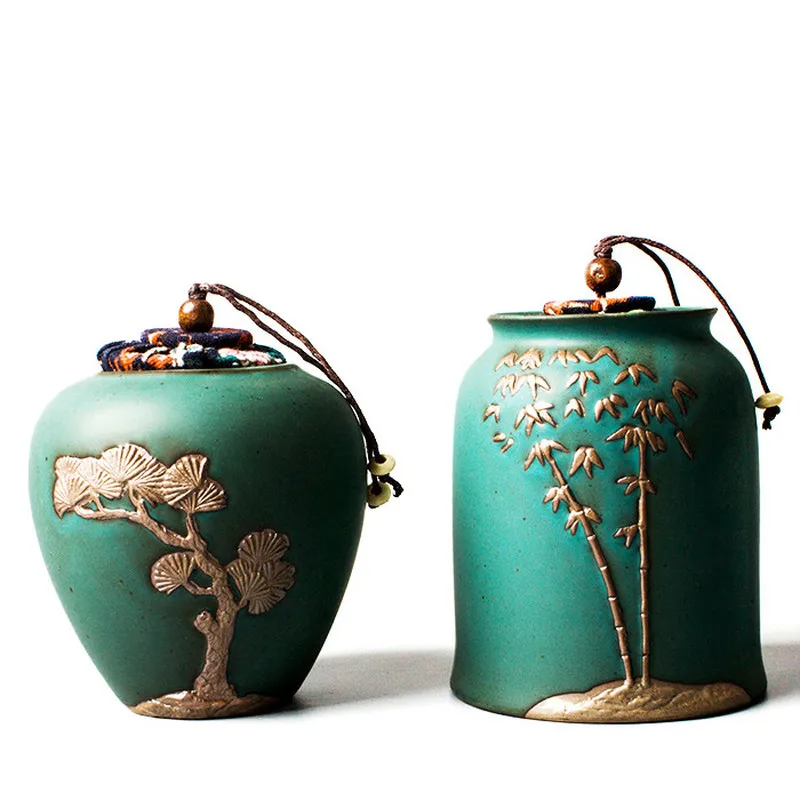 

Creative tea set pot ceramic art iron Guanyin stoneware box coffee bean pot container tea set accessories WF1023222