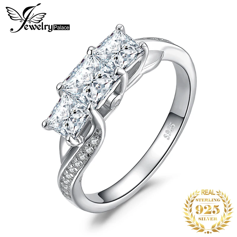 JewelryPalace витой CZ проложить группа 3 камень 0.5ct принцессы с кубического циркония обещание Свадьба Обручение кольцо стерлингового серебра 925