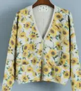 sunflower white Harajuku Mori Girl, милый свитер с v-образным вырезом и принтом подсолнухов, кардиган, Свободный вязаный кардиган, женские топы, осенняя хиппи, богемная одежда, пальто - Цвет: sunflower white