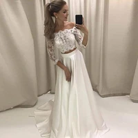 myyble two pieces wedding dress 2021 strapless lace satin boho wedding gown half sleeve a line custom made beach bride dress