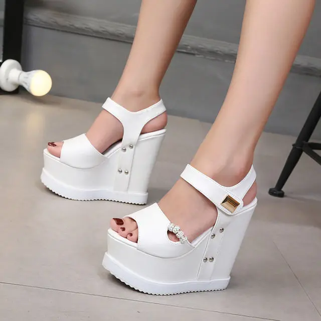 

Summer 15cm super high heel waterproof platform interior raised muffin thick bottom nightclub fish mouth slope women's sandals