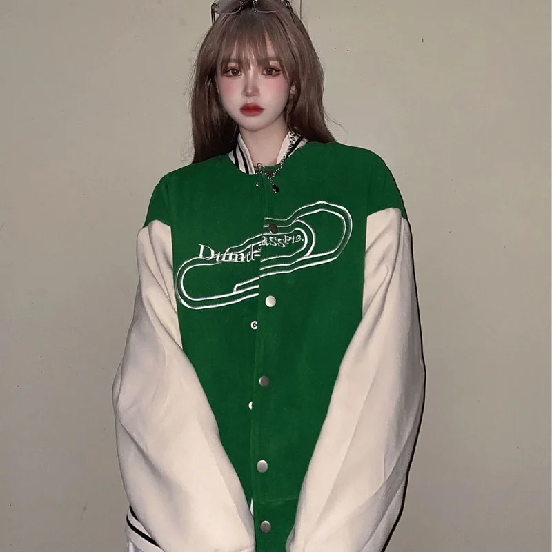 

Куртка женская в Корейском стиле, повседневная бейсбольная форма в стиле хип-хоп, с длинным рукавом, винтажная уличная одежда в стиле Харадз...