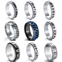 2021 rotating stainless steel anxiety ring for women men moon star chain punk ring spinner freely spinning anti stress jewelry