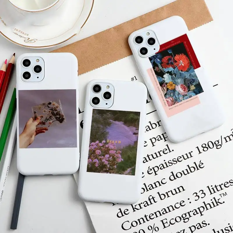 

Great Art Prints Flower Phone Cases For Iphone 6 6s 7 8 Plus XR X XS XSmax 11 12 Pro Mini Max Candy White Silicone Cover