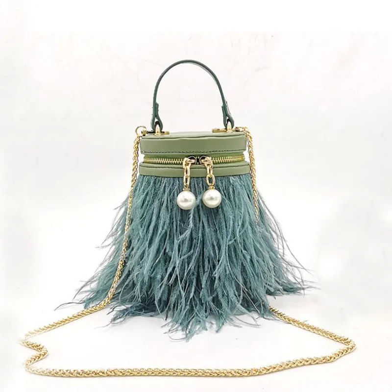 

Женская сумка-ведро с перьями и кисточками, роскошная сумка с жемчугом, новая дизайнерская сумка, модные сумки на плечо, женский кошелек, Свадебный клатч