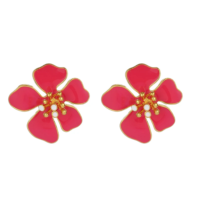 Tocona Charming Pretty Red Flowers Stud Earrings for Women Gilrs Gold Alloy Metal Party Jewelry Wholesale 14336 | Украшения и