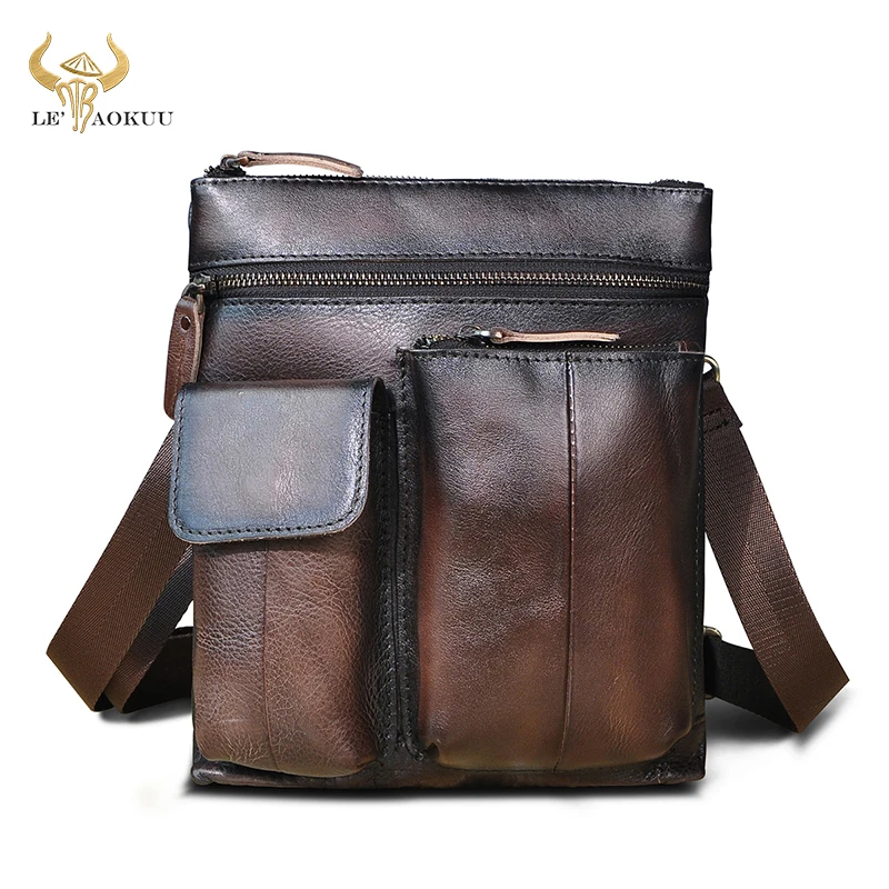 

Quality Leather Male Casual Design Coffee School Shoulder Messenger Crossbody bag Retro Student Tote Tablet Satchel bag Men 308