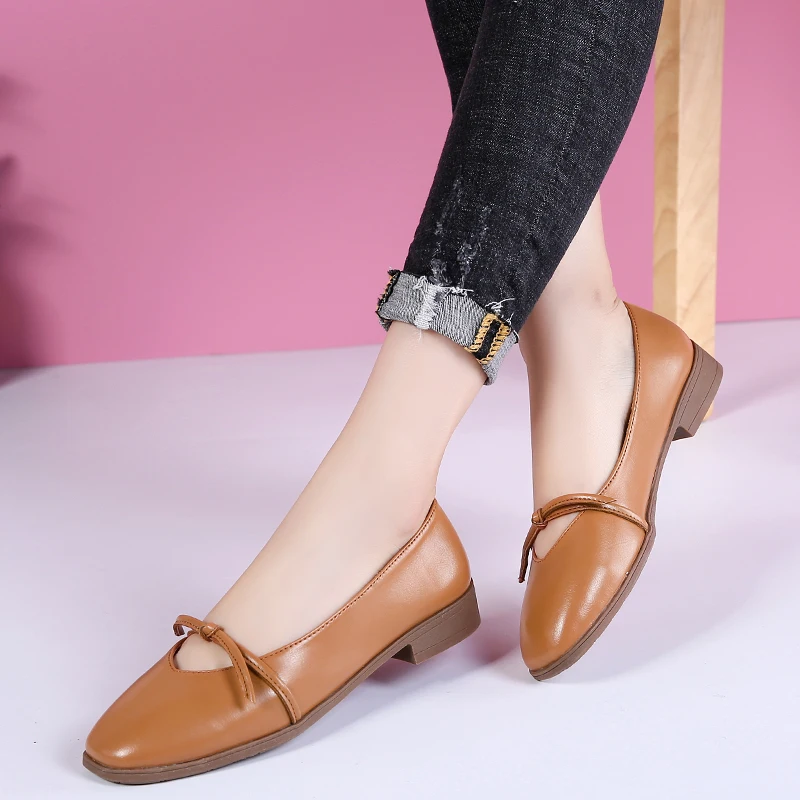 2019 осенние женские балетки на плоской подошве обувь из натуральной кожи Лоферы