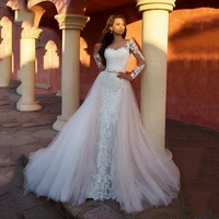luxury mermaid wedding dresses sleeveless detachable train 2 in 1 lace beaded applique bride wedding gowns can be customized