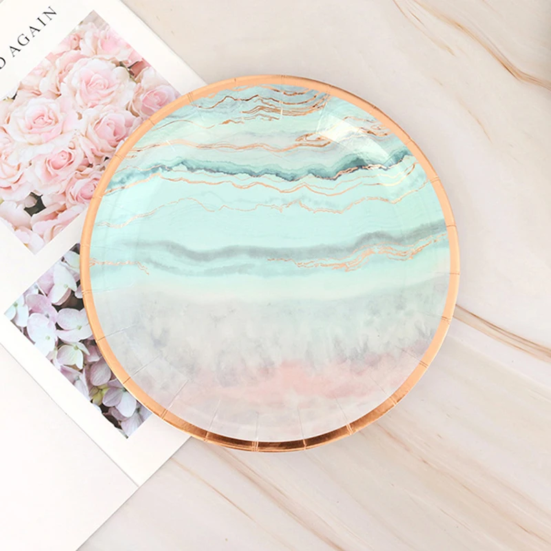 

10pcs/lot Bronzing Rainbow Paper Plate Cup Cake Plate Party Supplies For Wedding