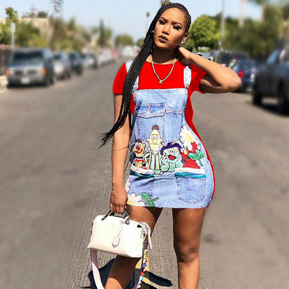 ZJFZML платье из джинсовой ткани с рисунком новинка короткий рукав черное белое