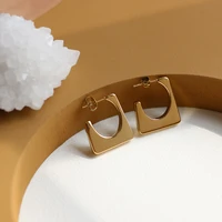 2021 new design hollow square geometric hoop earring bold chunky trapezoid stainless steel 18k gold plated earrings for women