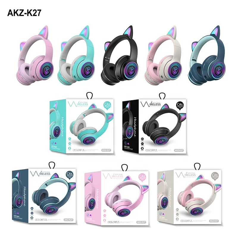 

Colorful Dlitter Lovers Cute Cat Ear Headphones Music Sports Bluetooth Earphones Noise Cancelling Gamer Headset with MIC AKZ-K27